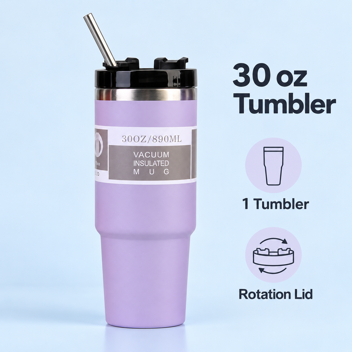30 oz Rotation-Lid Tumbler with Metal Straw 4