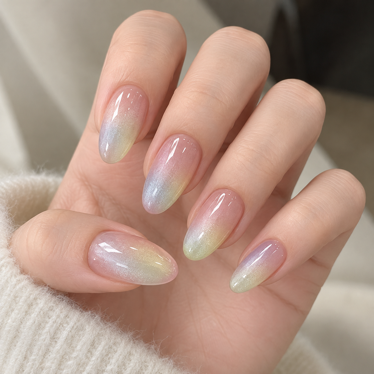 Rainbow Tie Dye Cat Eye Press On Nail Set