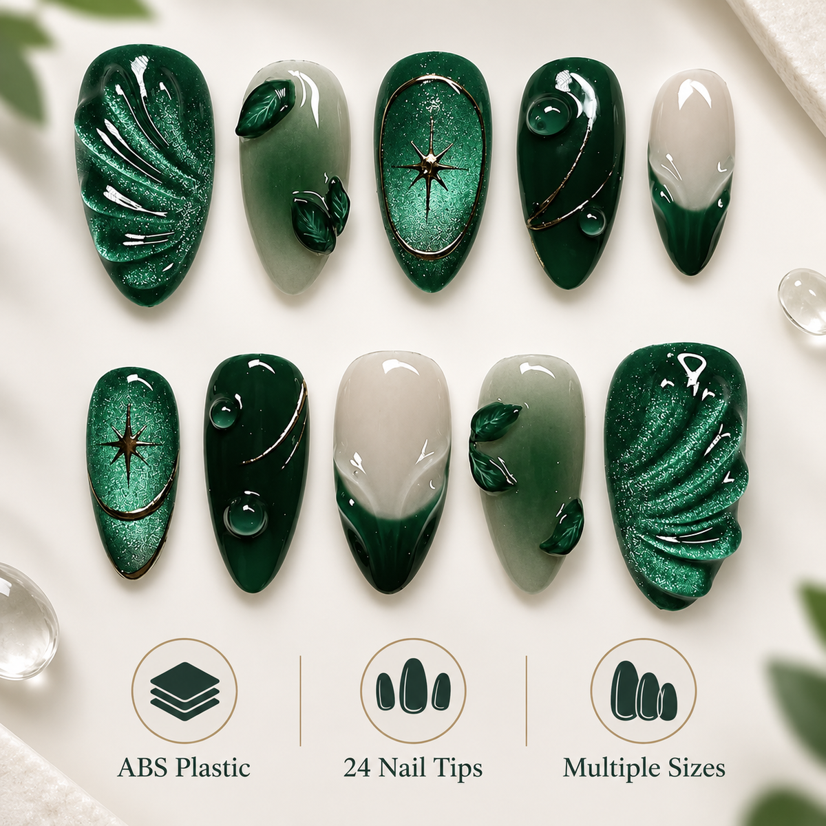Green Ripple French Cat Eye Press On Nails 24 Piece Set - image 7