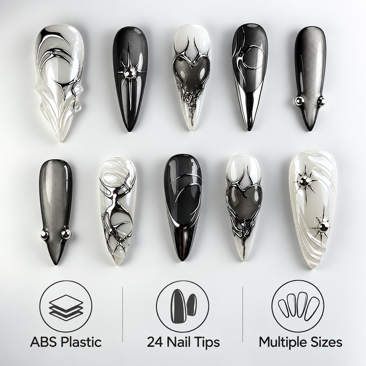 Black Liquid Metal Cat Eye Press On Nails 24 Piece Set - image 7