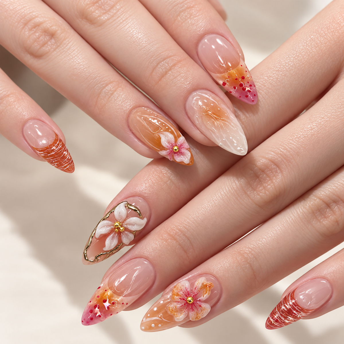 Pink Floral French Press On Nails 30 Piece Set - image 1
