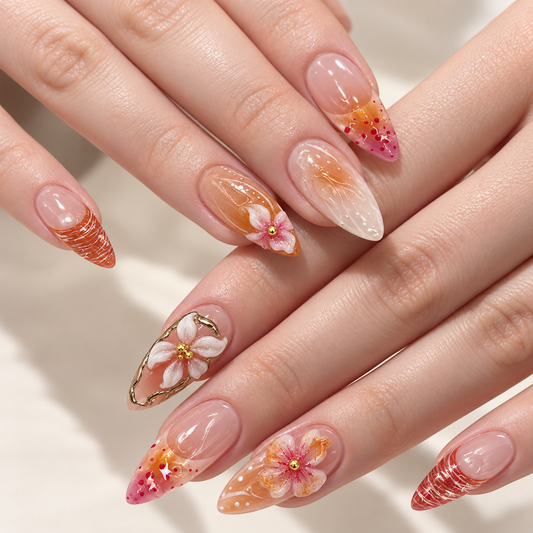 Pink Floral French Press On Nails 30 Piece Set - image 1