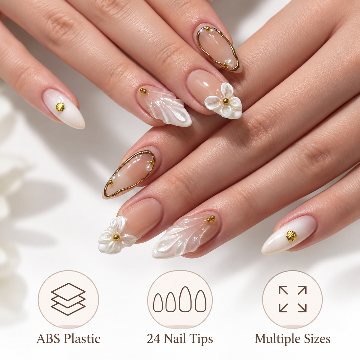 White Butterfly Pearl Wave Press On Nails - image 7
