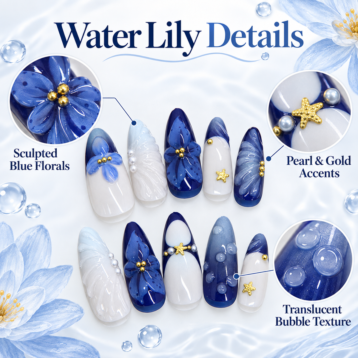 Vintage Blue Lily Pearl Press On Nails - image 5