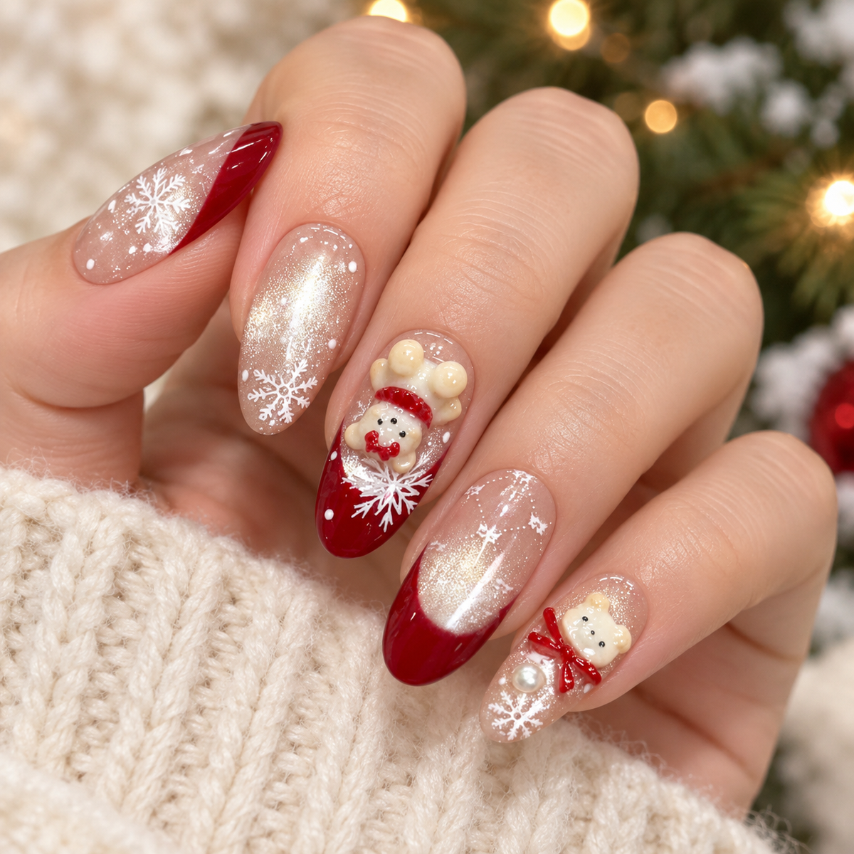 Creamy Apricot Christmas Teddy Cat Eye Press On Nail Set · mproduct-d61e6c9fd3e4398e53e1