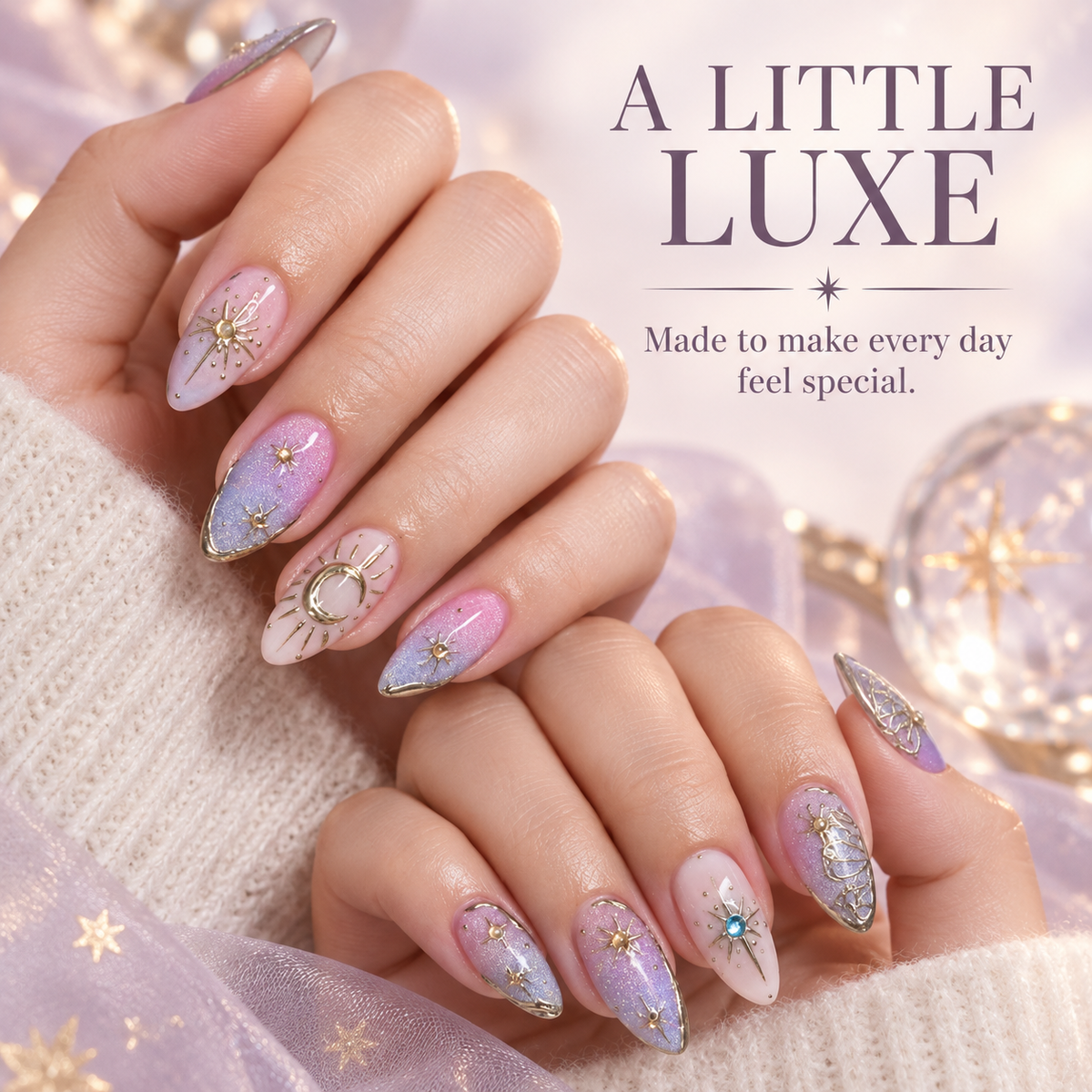 Misty Violet Celestial Gilded Cat Eye Press On Nail Set