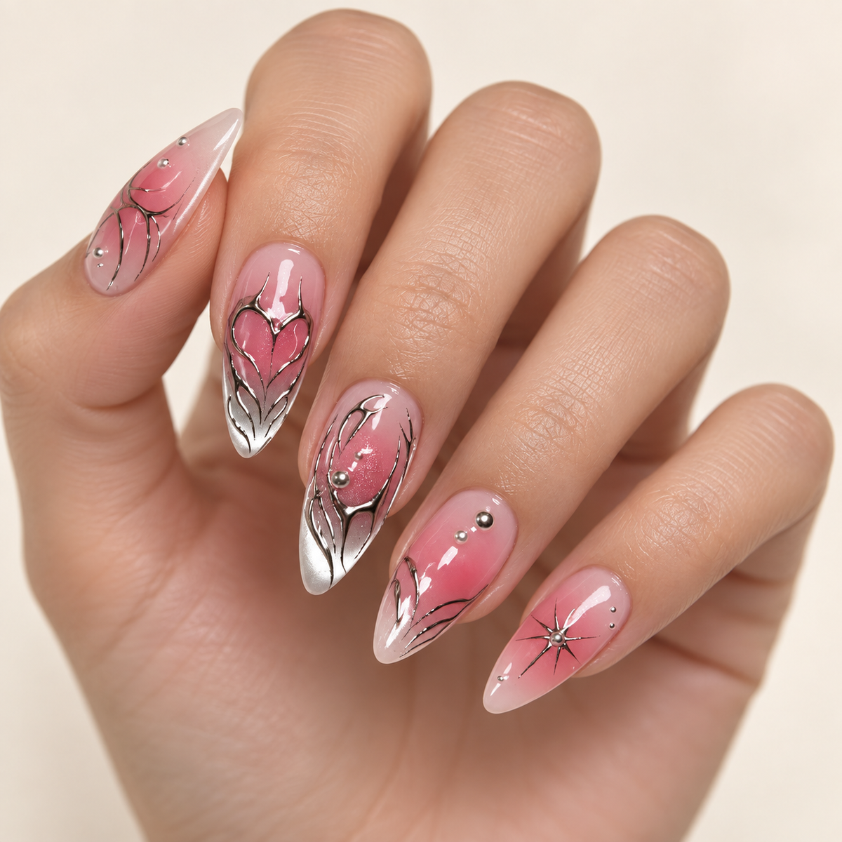 Blush Pearl Metallic Heart Press On Nail Set image 1