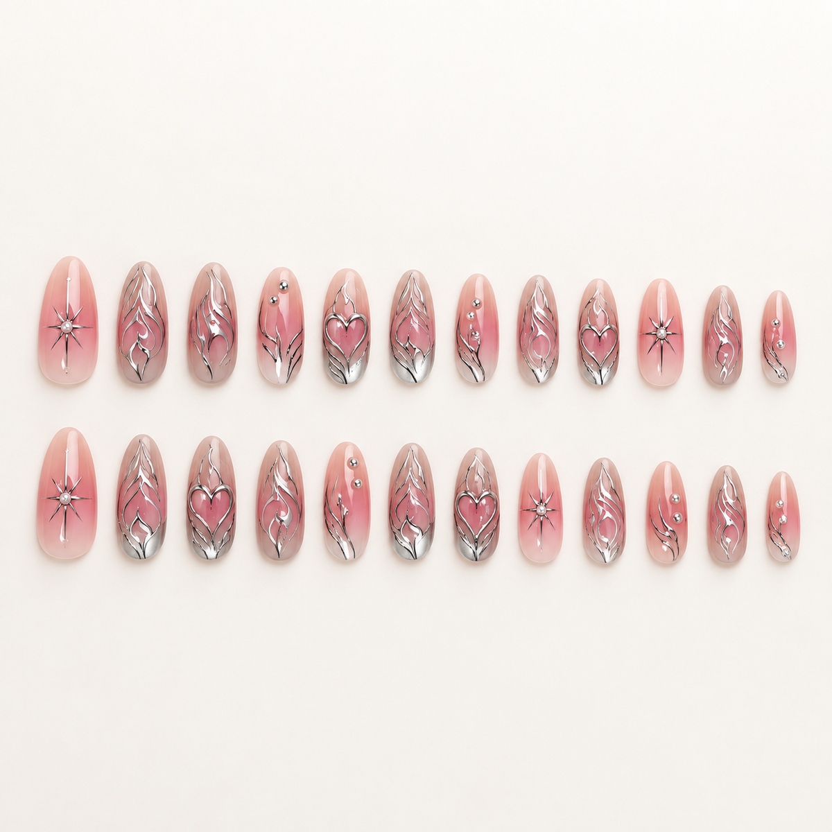 Blush Pearl Metallic Heart Press On Nail Set image 2