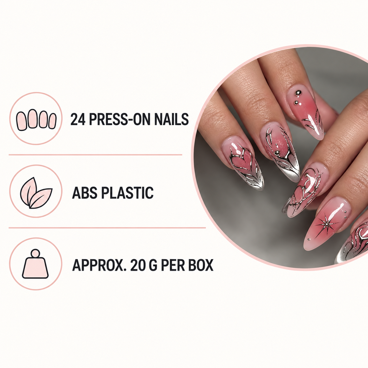 Blush Pearl Metallic Heart Press On Nail Set image 3