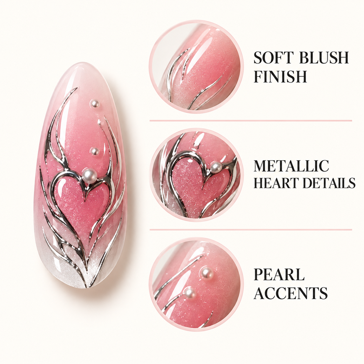 Blush Pearl Metallic Heart Press On Nail Set image 7
