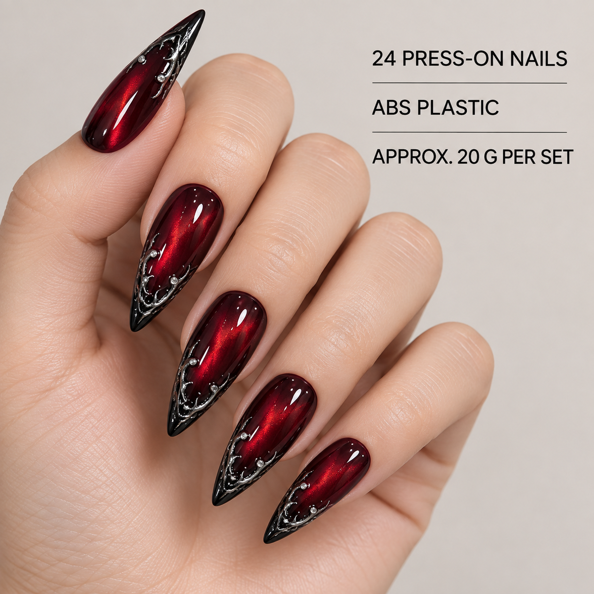 Burgundy Cat Eye Thorn French Press On Nail Set