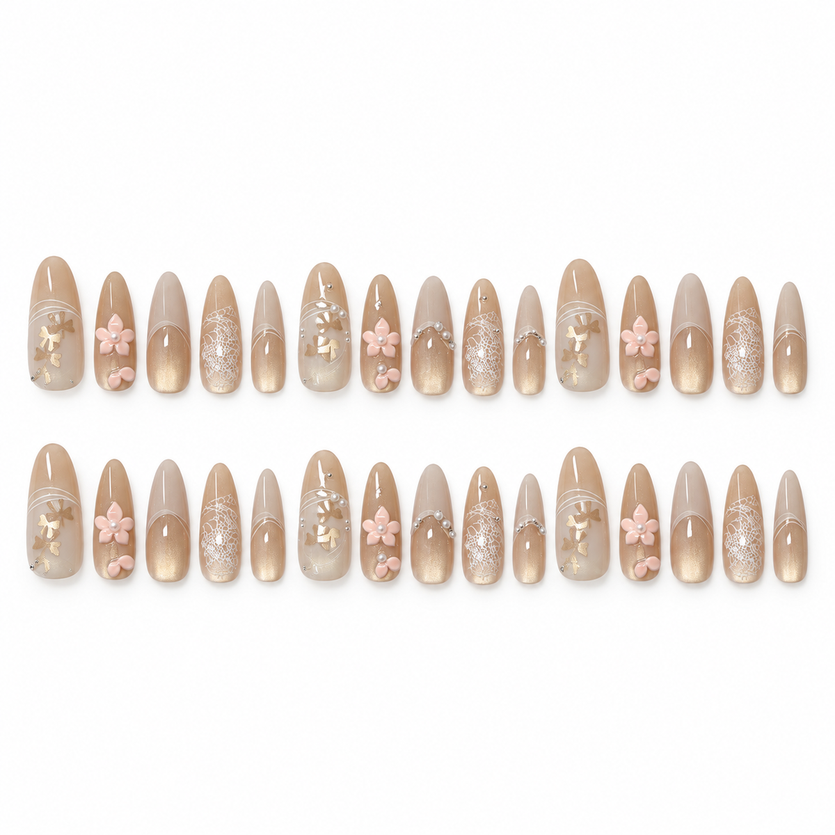 Gardenia Pearl Diamond Cat Eye Press On Nail Set