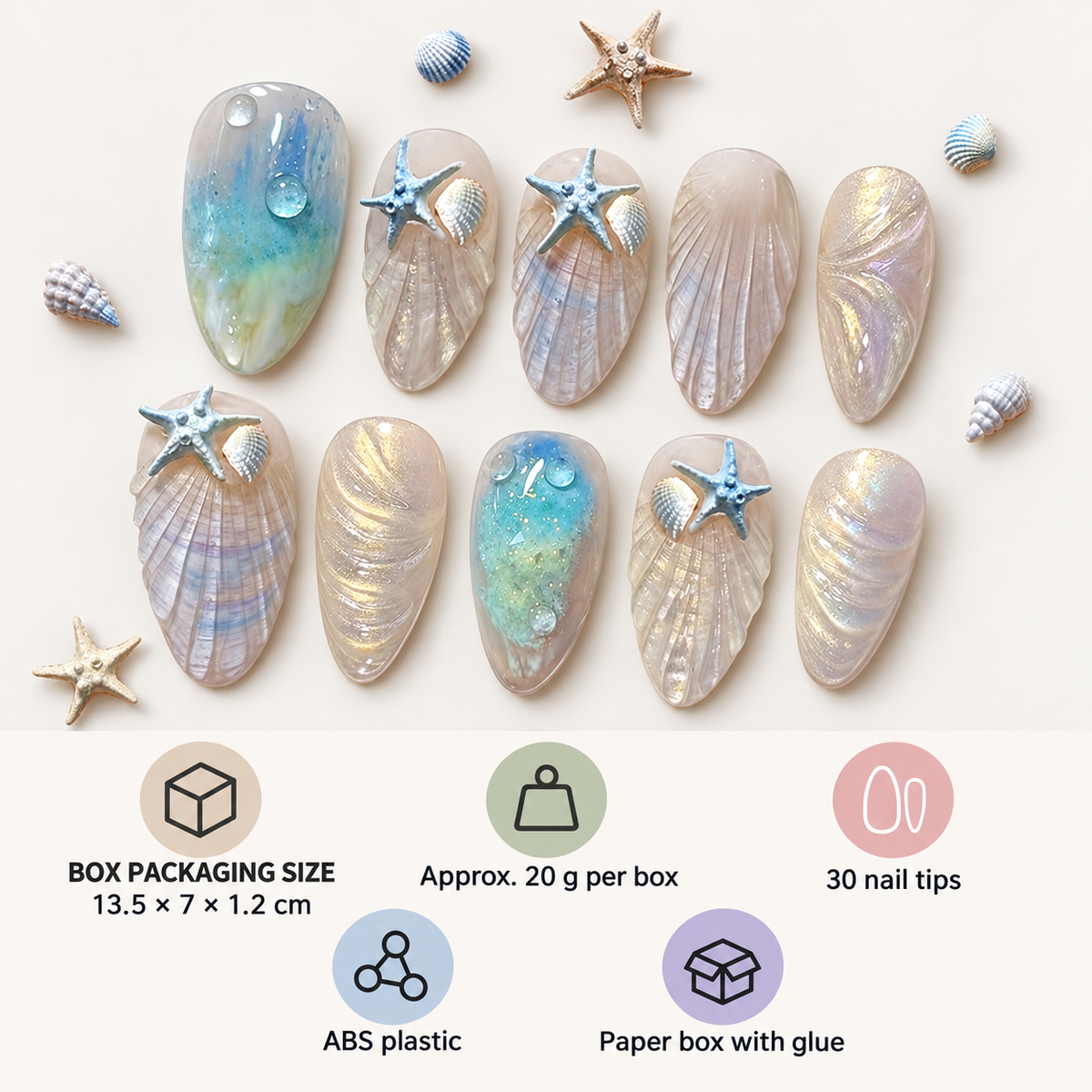 Beach Shell Starfish Cat Eye Press On Nails - image 3