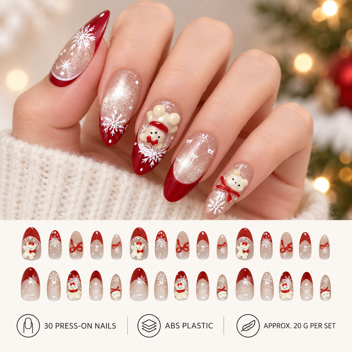 Creamy Apricot Christmas Teddy Cat Eye Press On Nail Set · mproduct-436da30c1729aea9b769