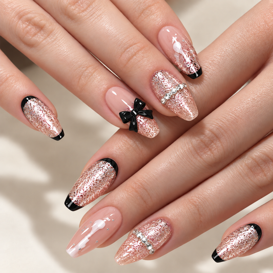 Black Butterfly Rhinestone Ballet Press On Nails - image 1