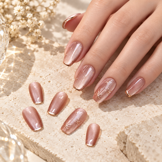 Luminous Bow Cat Eye French Press On Nail Set