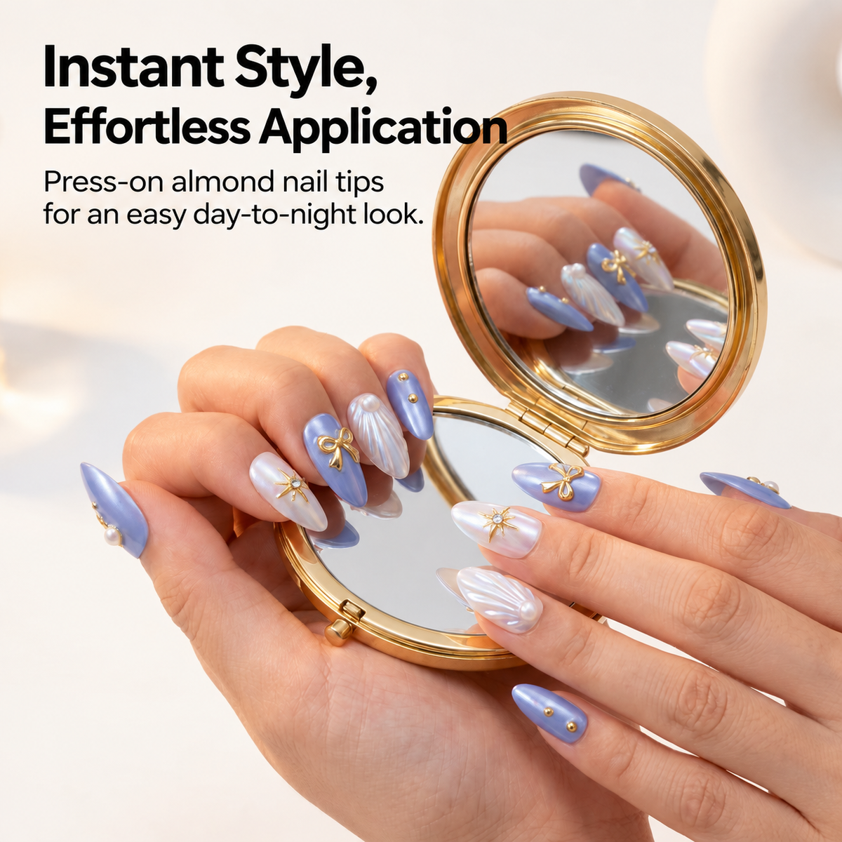 Ocean Blue Gold Accent Press On Nails - replacement image 4