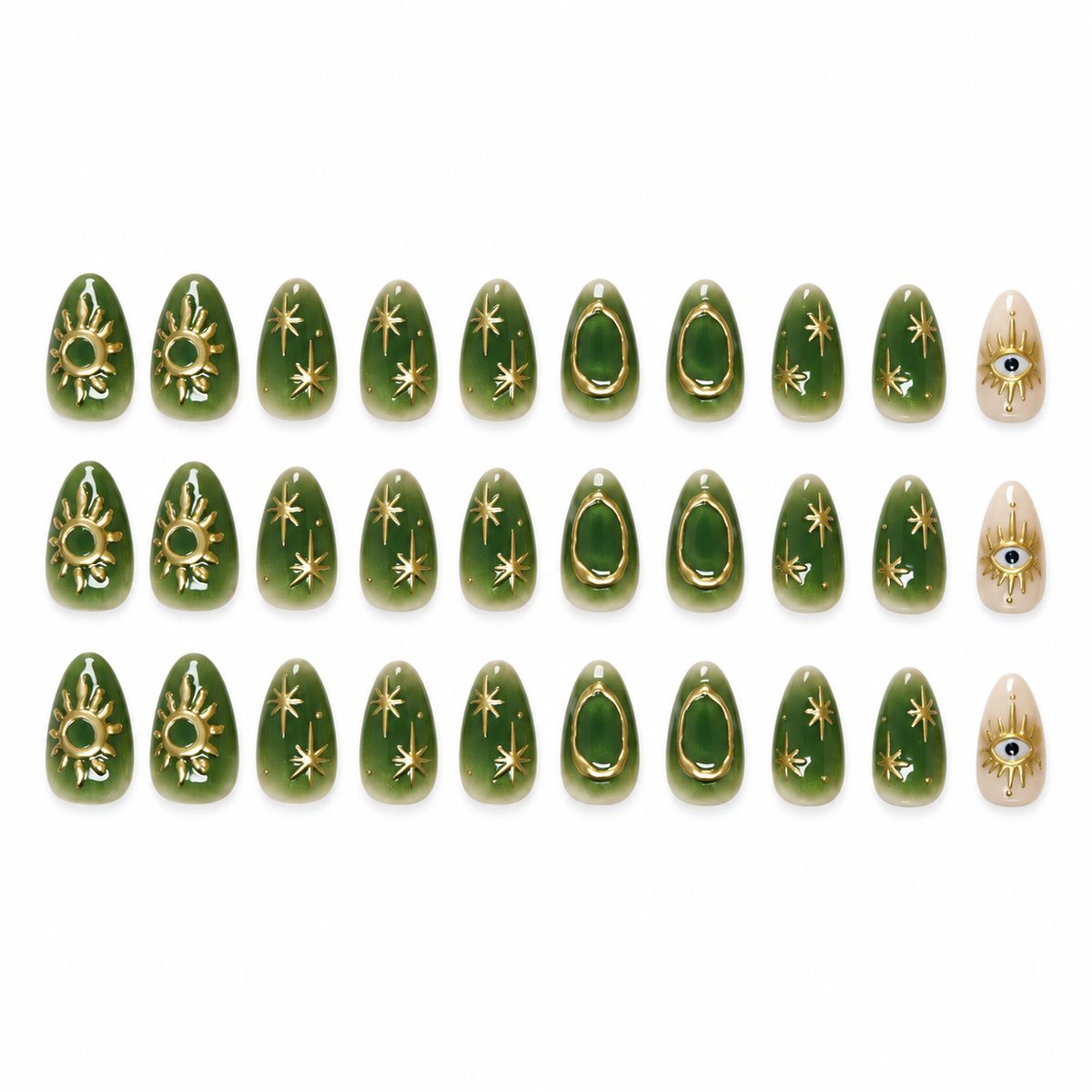 Emerald Starburst Marbled Press On Nail Set