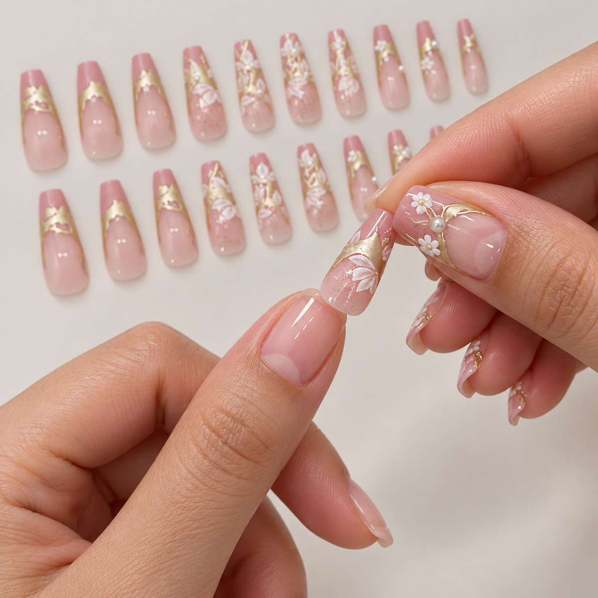Gilded Magnolia French Pearl Press On Nail Set