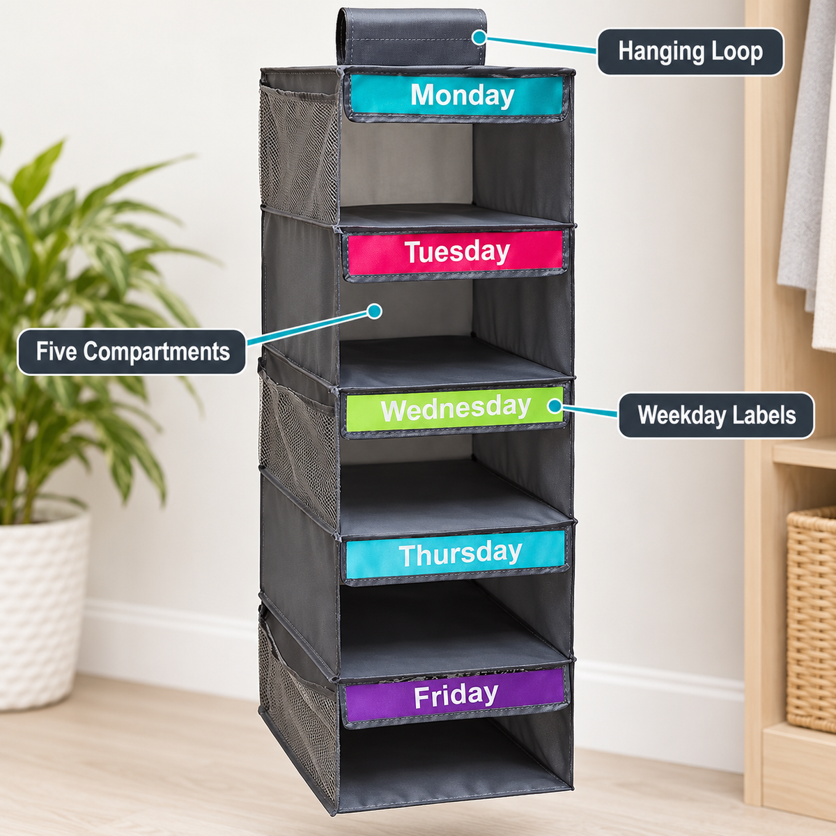 Five-Compartment Hanging Closet Organizer 8
