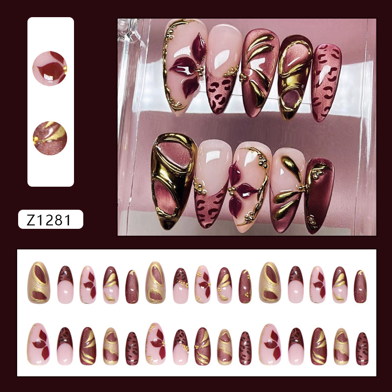 Vintage Leopard Floral Cat Eye Press On Nails - image 6