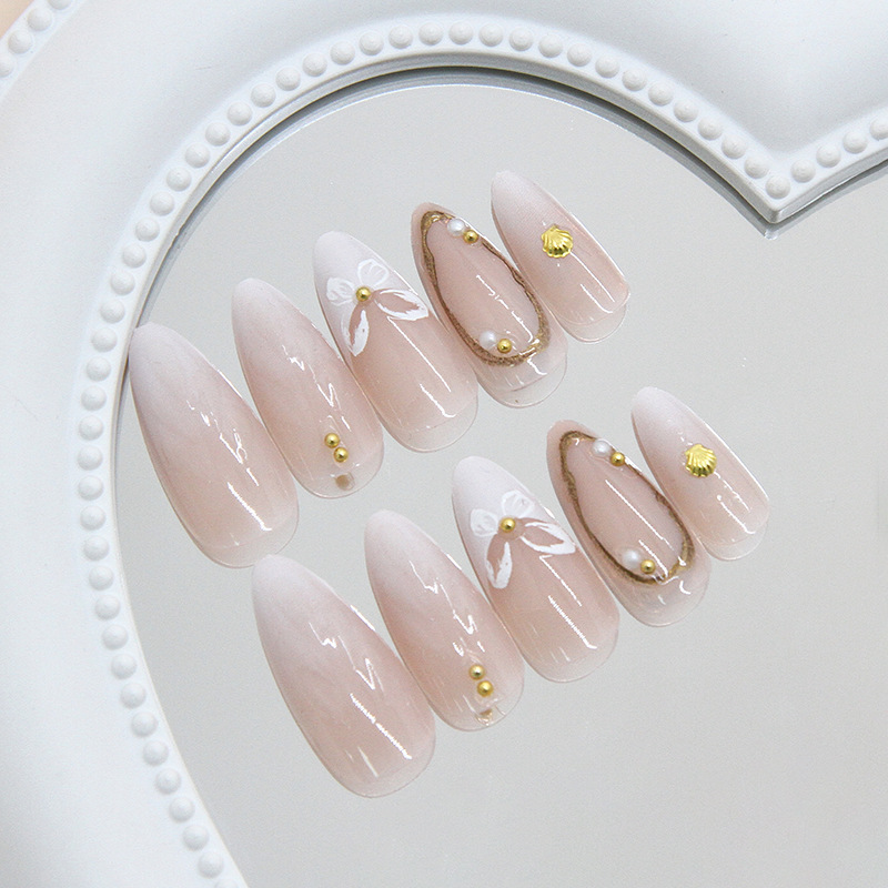 White Butterfly Pearl Wave Press On Nails - image 2