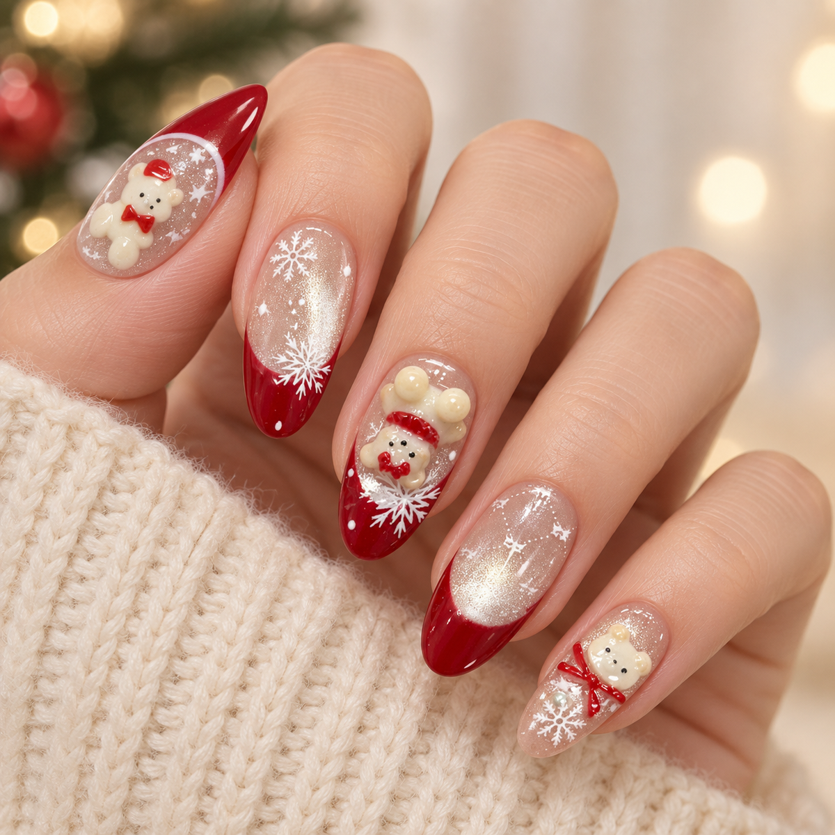 Creamy Apricot Christmas Teddy Cat Eye Press On Nail Set · mproduct-184a6c78ed412a1f989c