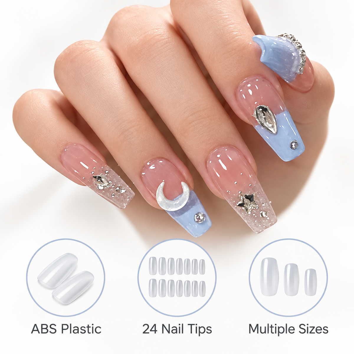 Sea Salt Blue Star Moon Press On Nails - image 7