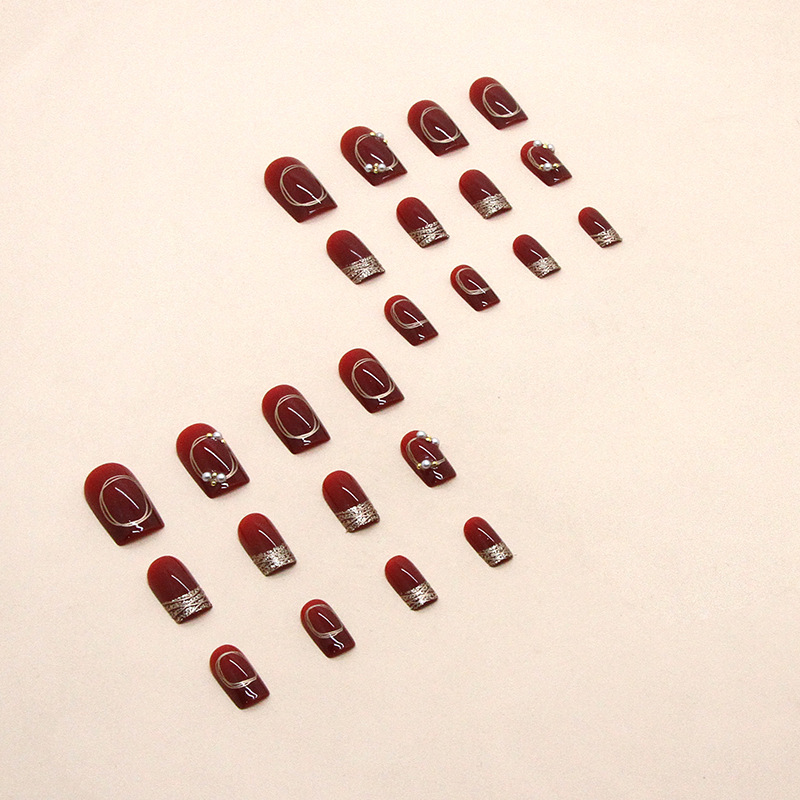Wine Red Crystal New Year Press On Nails 24 Piece Set - image 2