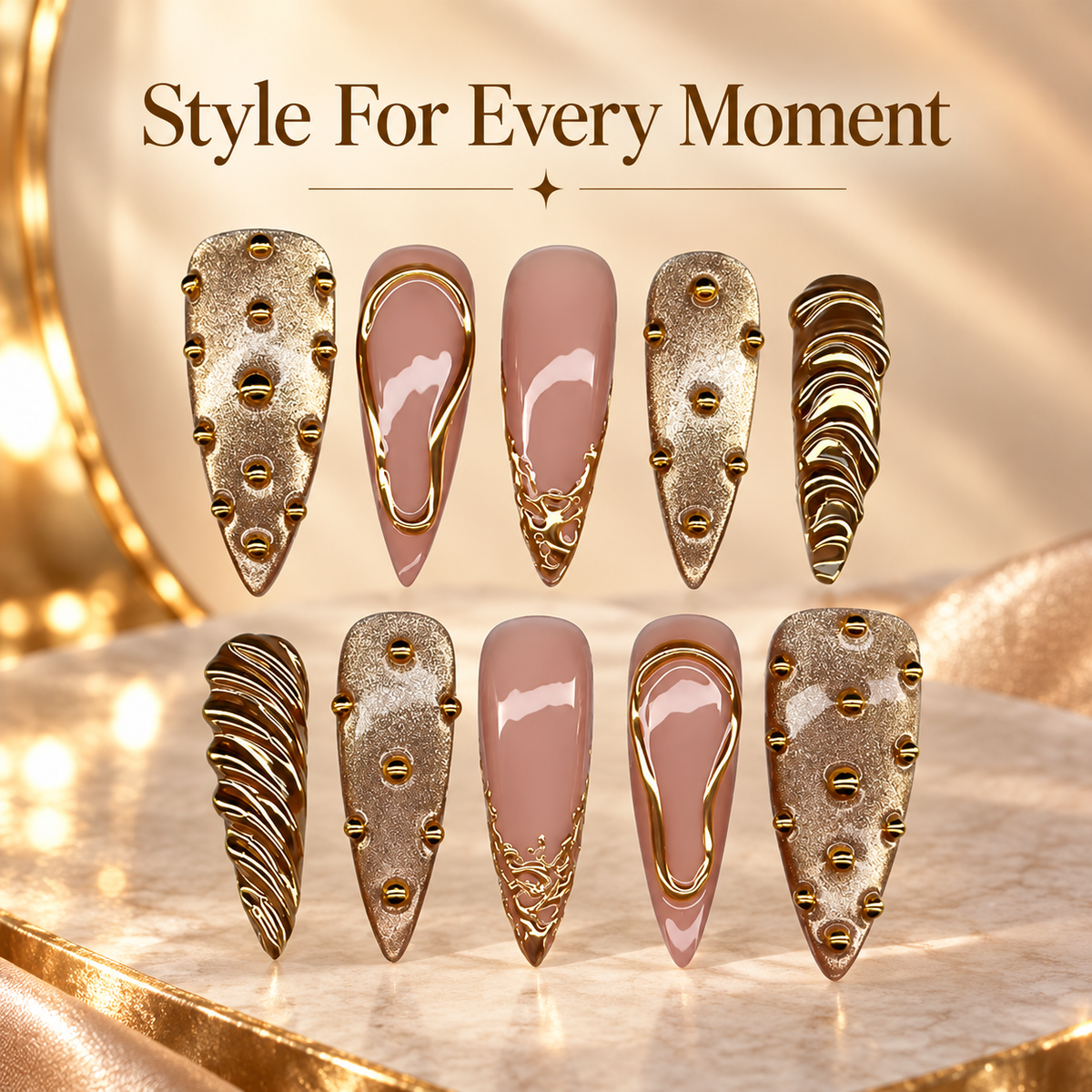 Sunset Reverie Molten Gold Press On Nails - replacement image 2