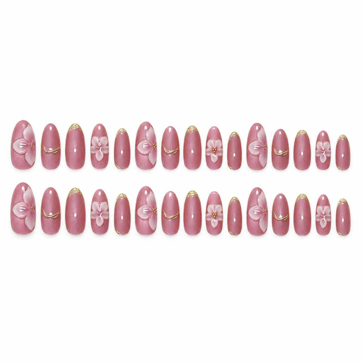Pink Purple Gilded Floral Cat Eye Press On Nail Set