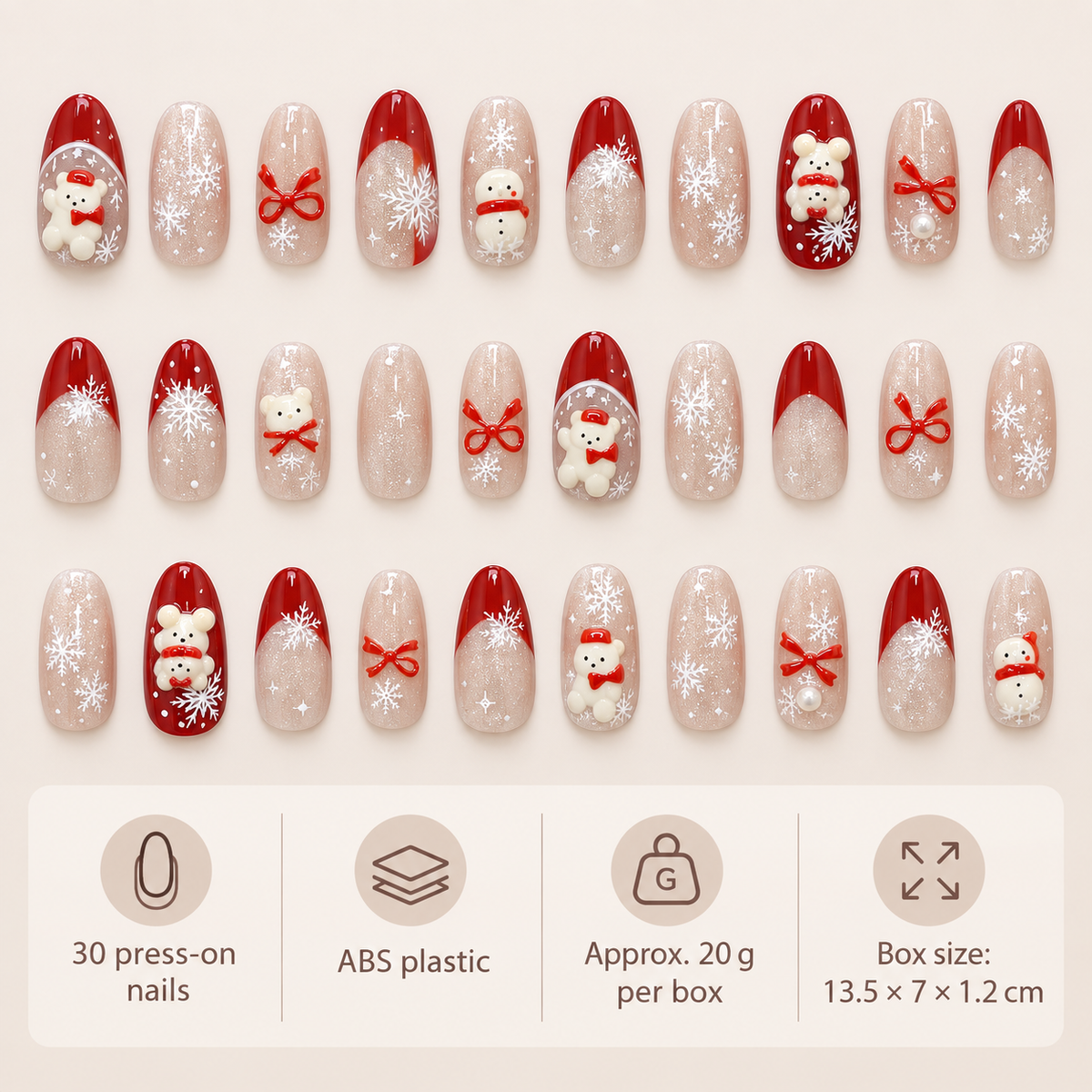 Milky Apricot Christmas Bear Press On Nail Set