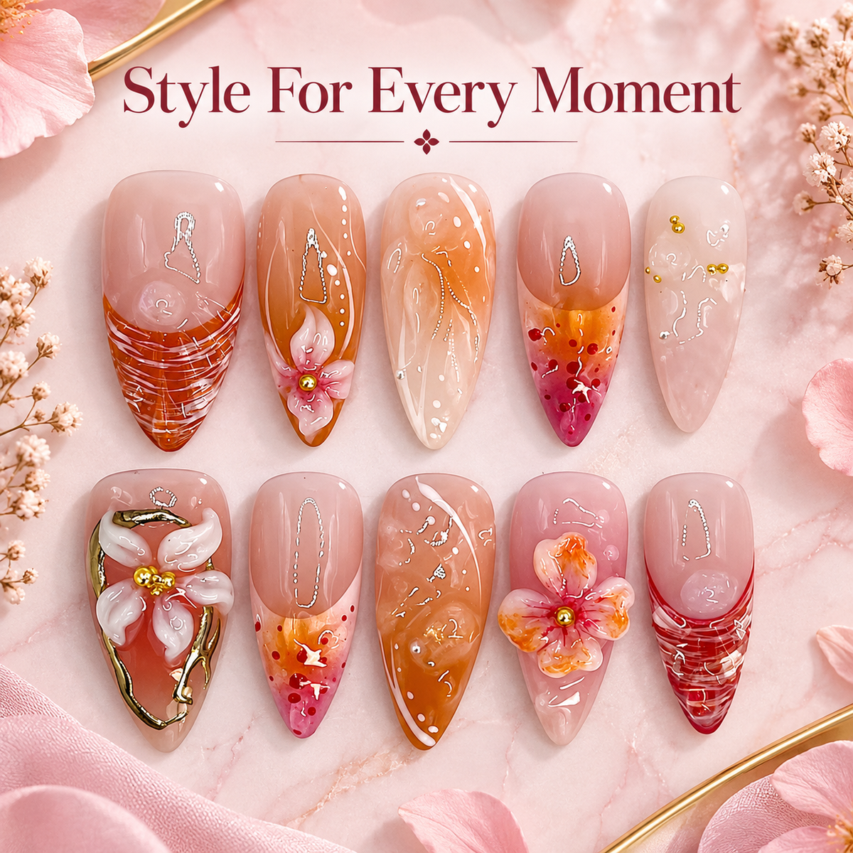 Pink Floral French Press On Nails 30 Piece Set - image 5