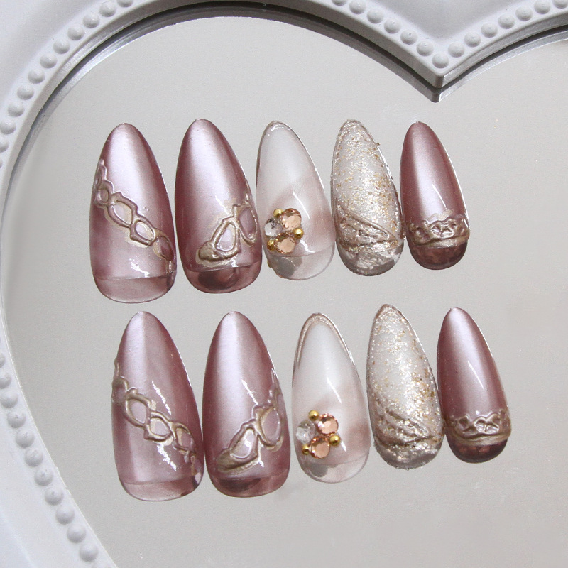 Autumn Letter Brown Cat Eye Press On Nails - replacement image 1