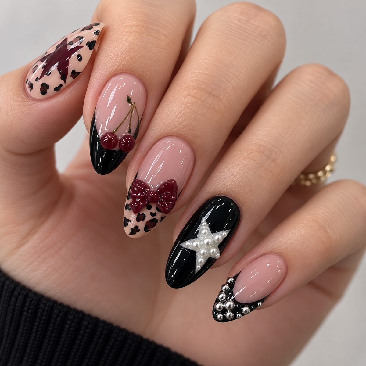 Summer Cherry Pearl Starlight Press On Nail Set
