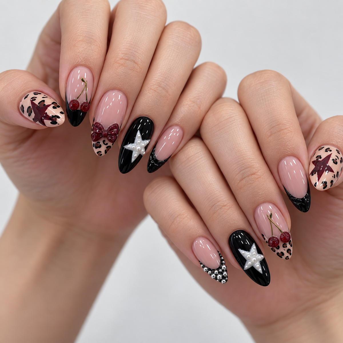 Summer Cherry Pearl Starlight Press On Nail Set