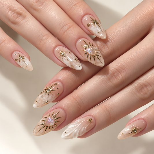 Water Starburst Shimmer Almond Press On Nails - replacement image 1