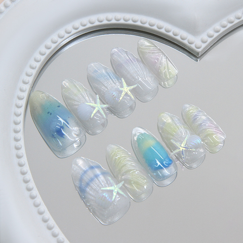 Beach Shell Starfish Cat Eye Press On Nails - image 2