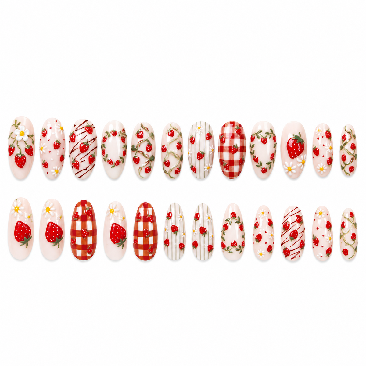 Strawberry Garden Floral Press On Nail Set