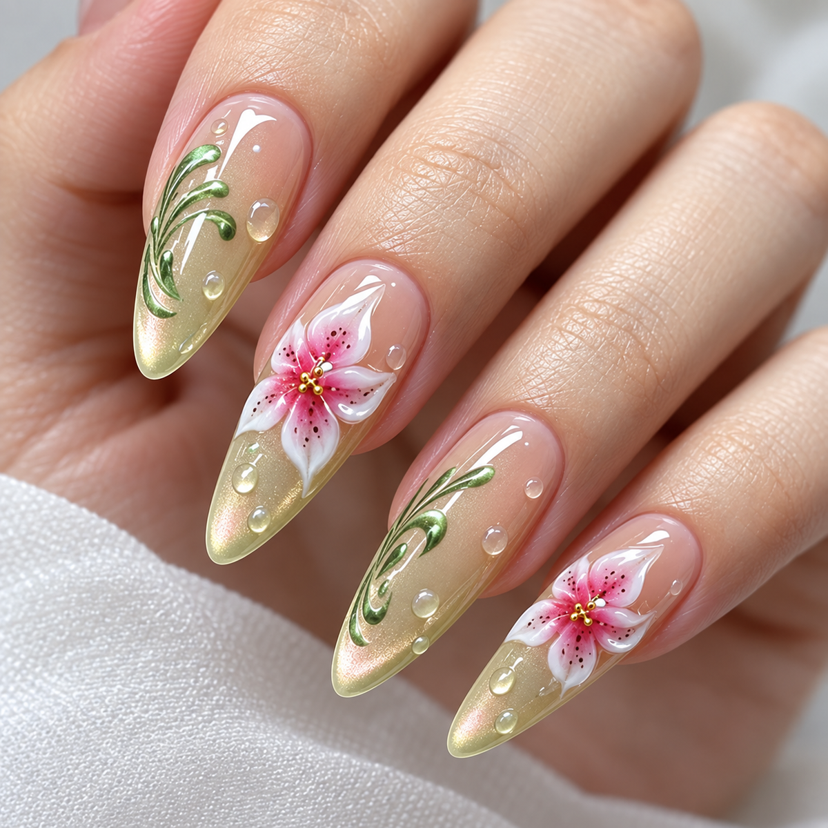 Iced Grape Cat Eye Floral Press On Nail Set