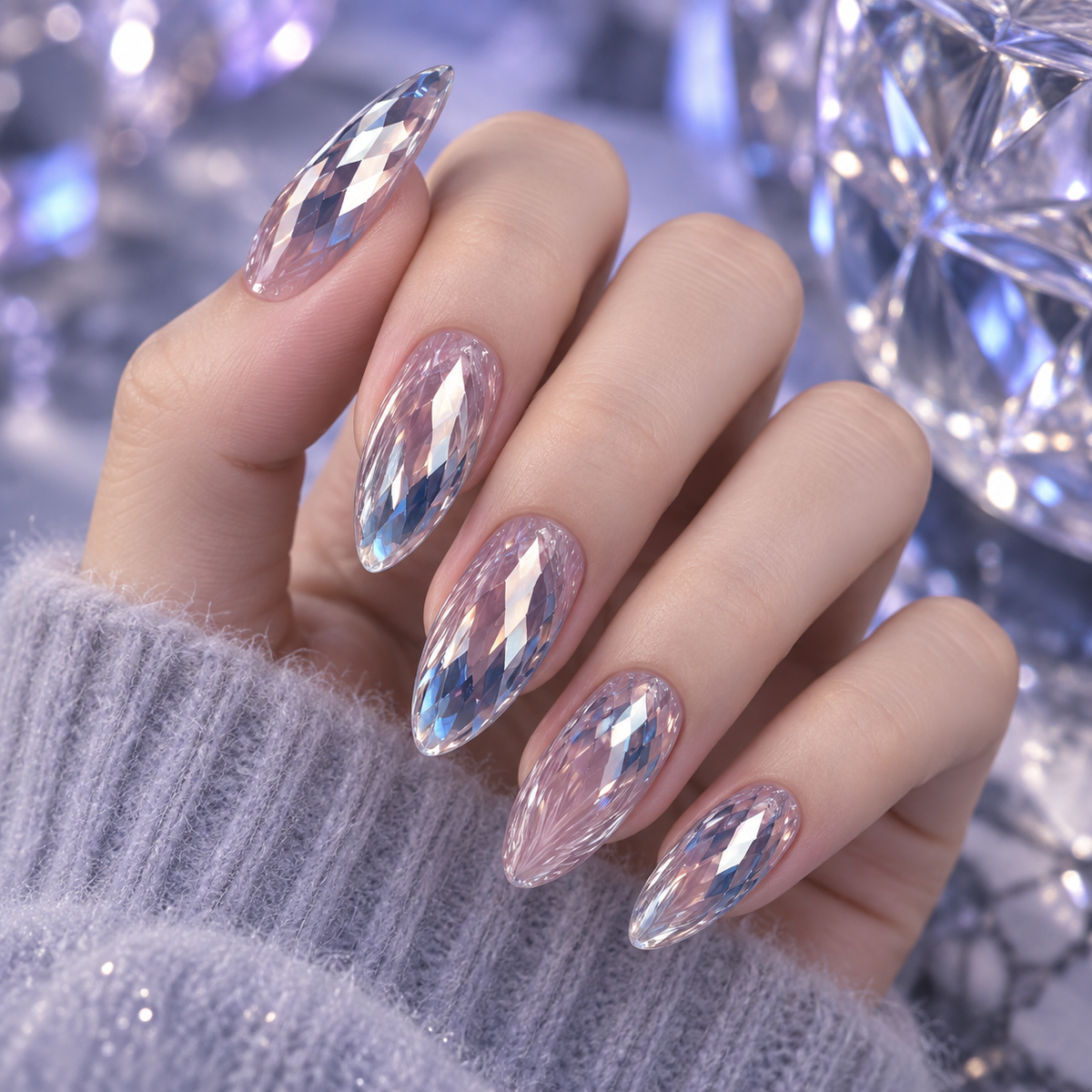 Dreamy Blue Cat Eye Geometric Press On Nail Set