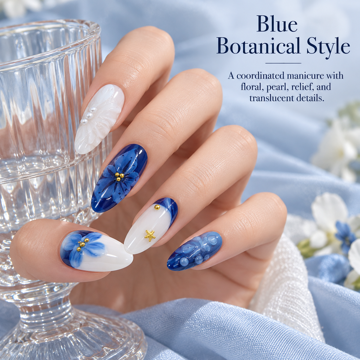 Vintage Blue Lily Pearl Press On Nails - replacement image 4