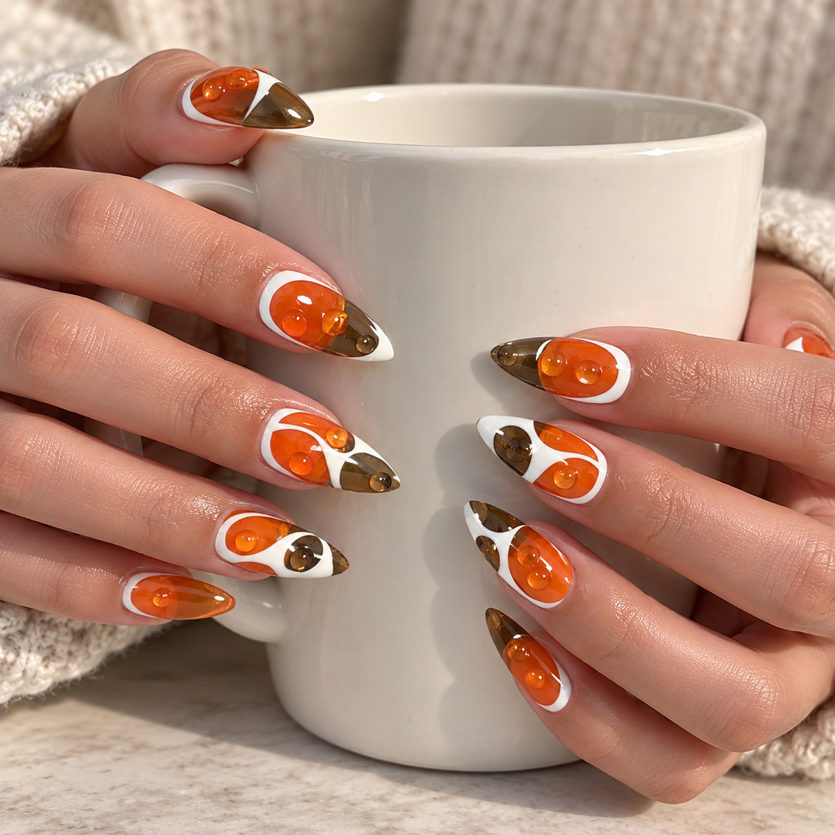 Orange Popsicle Bubble Press On Nail Set