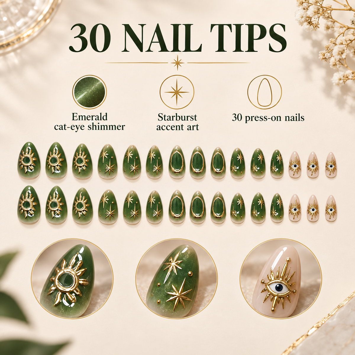 Emerald Starburst Marbled Press On Nail Set