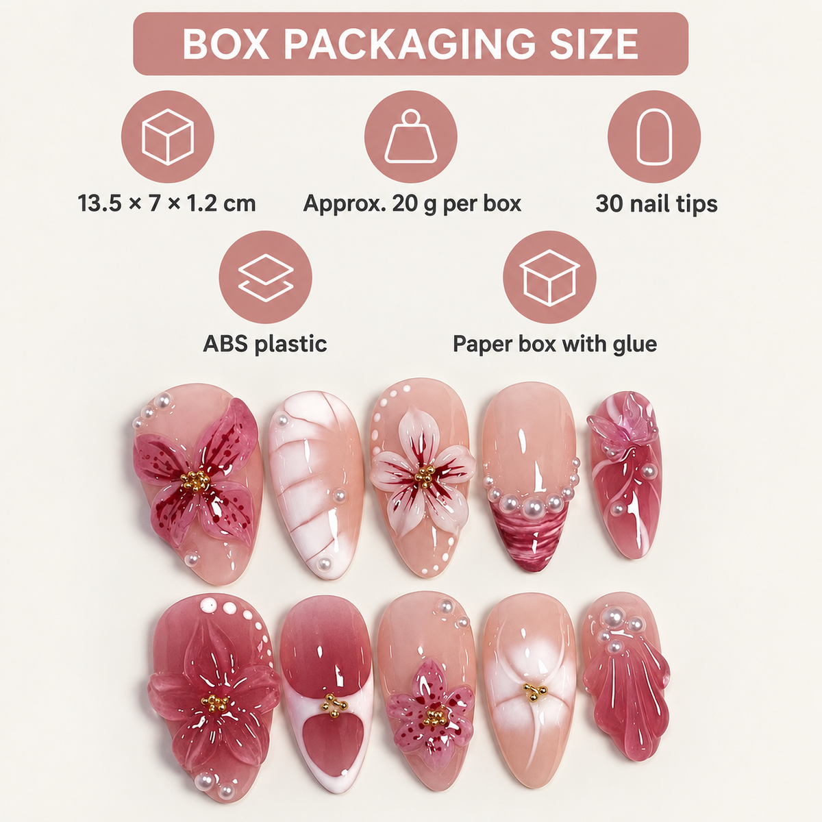 Pink Camellia Pearl Press On Nails 30 Piece Set - replacement image 1