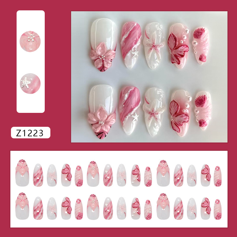 Pink Water Lily Sculpted French Press On Nails - image 6