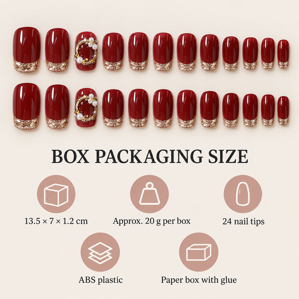 Wine Red Crystal New Year Press On Nails 24 Piece Set - image 3