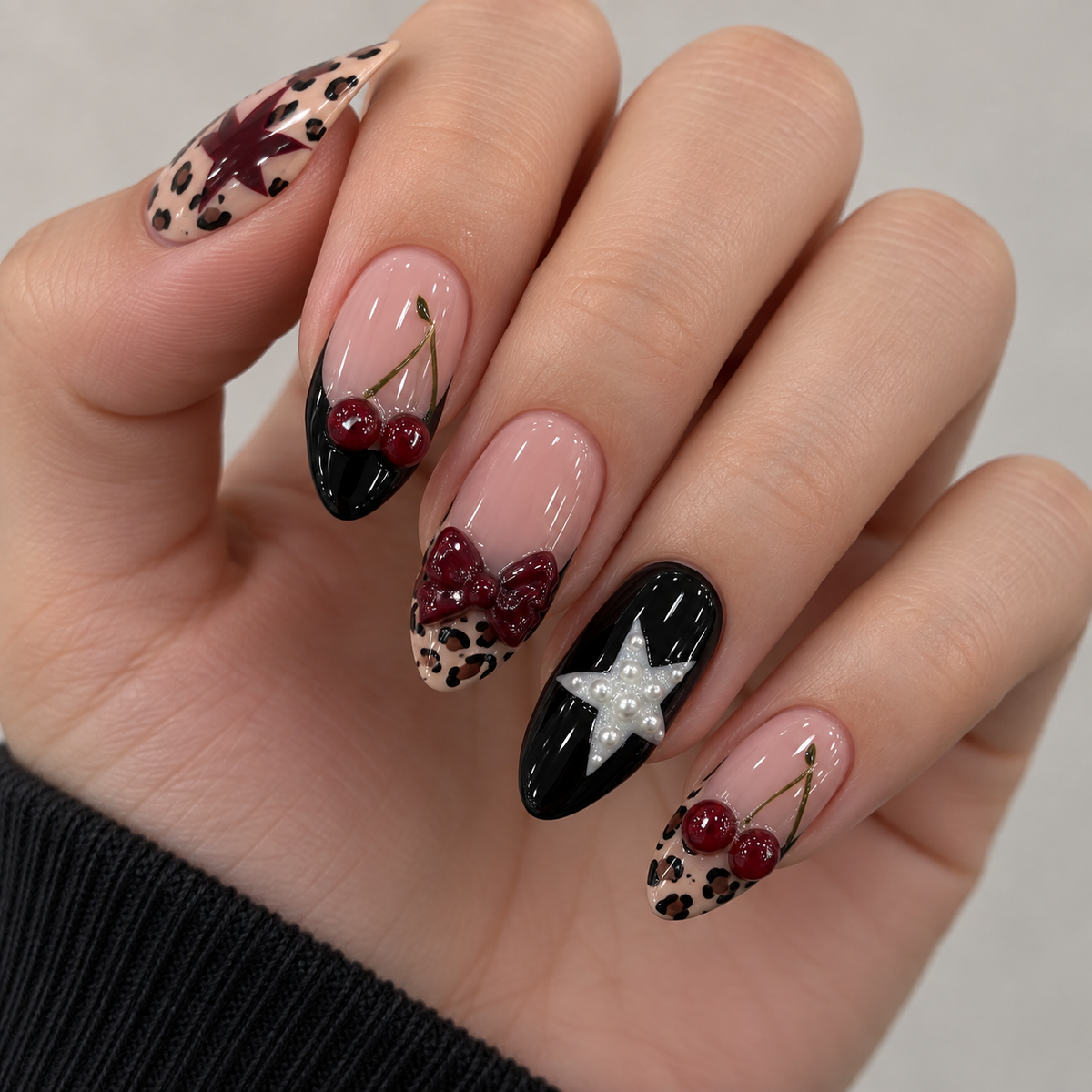 Summer Cherry Pearl Starlight Press On Nail Set
