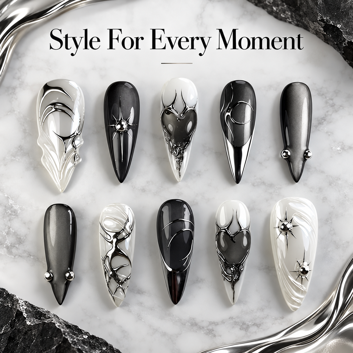 Black Liquid Metal Cat Eye Press On Nails 24 Piece Set - image 5