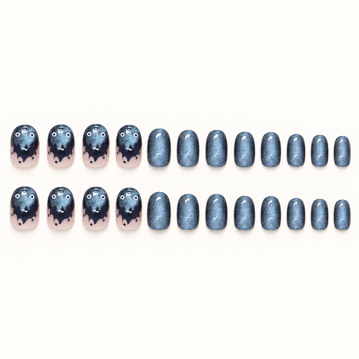Indigo Devil Flame Cat Eye Press On Nail Set